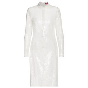 STAUD White Sequin Midi Dress